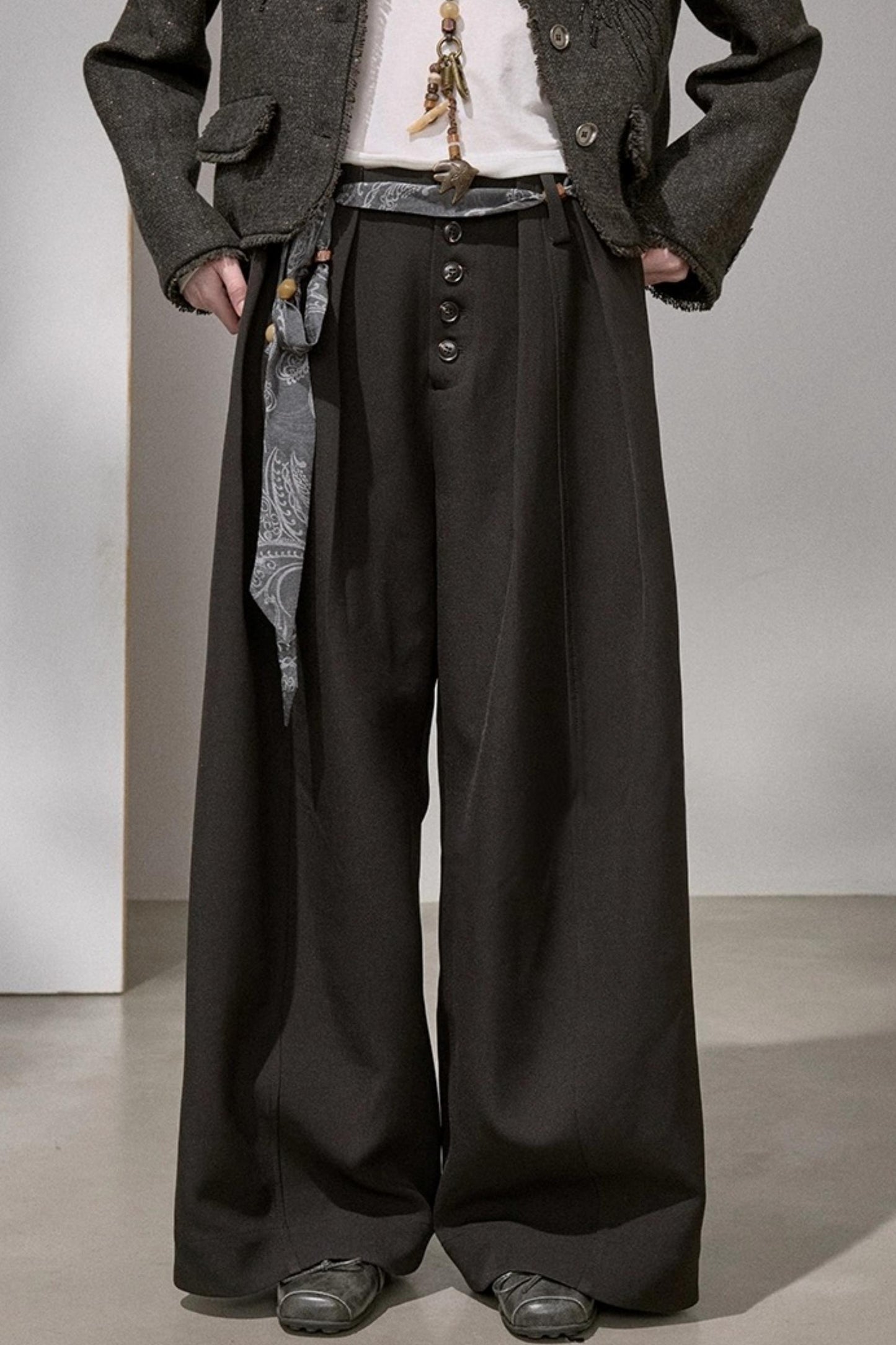 Button Pleated Winter Pants