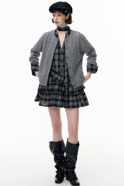 Plaid Ruffle Long Sleeve Shirt Dress