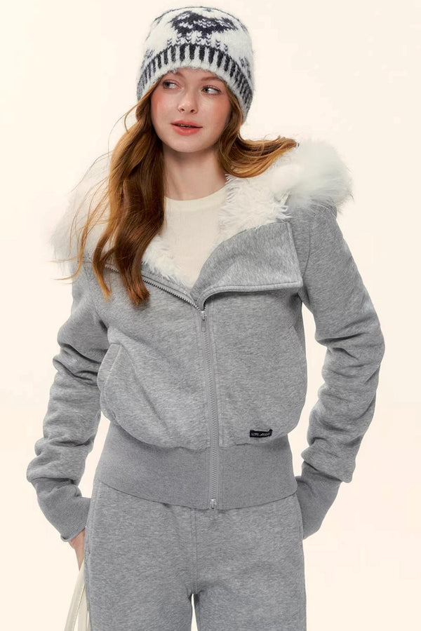 Retro Fleece-Lined Hooded Jacket Set-Up