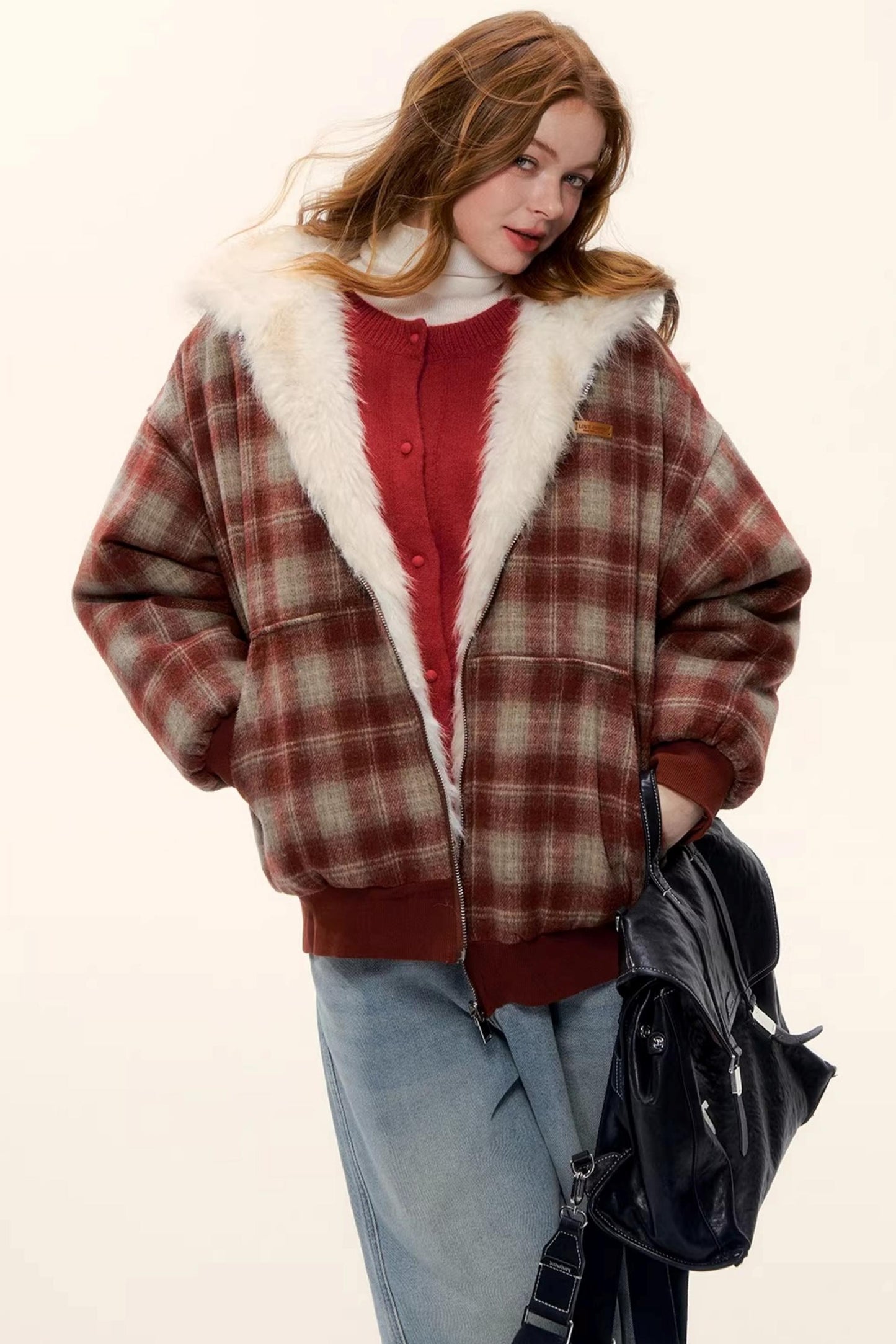 Reversible Plaid Plush Coat