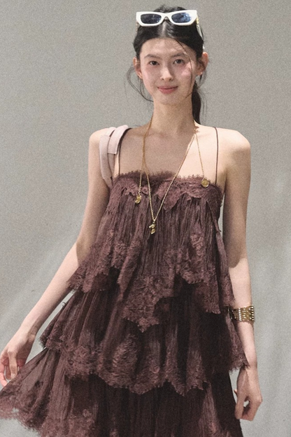 Heartbeat Lace Tiered Dress and Camisole Set
