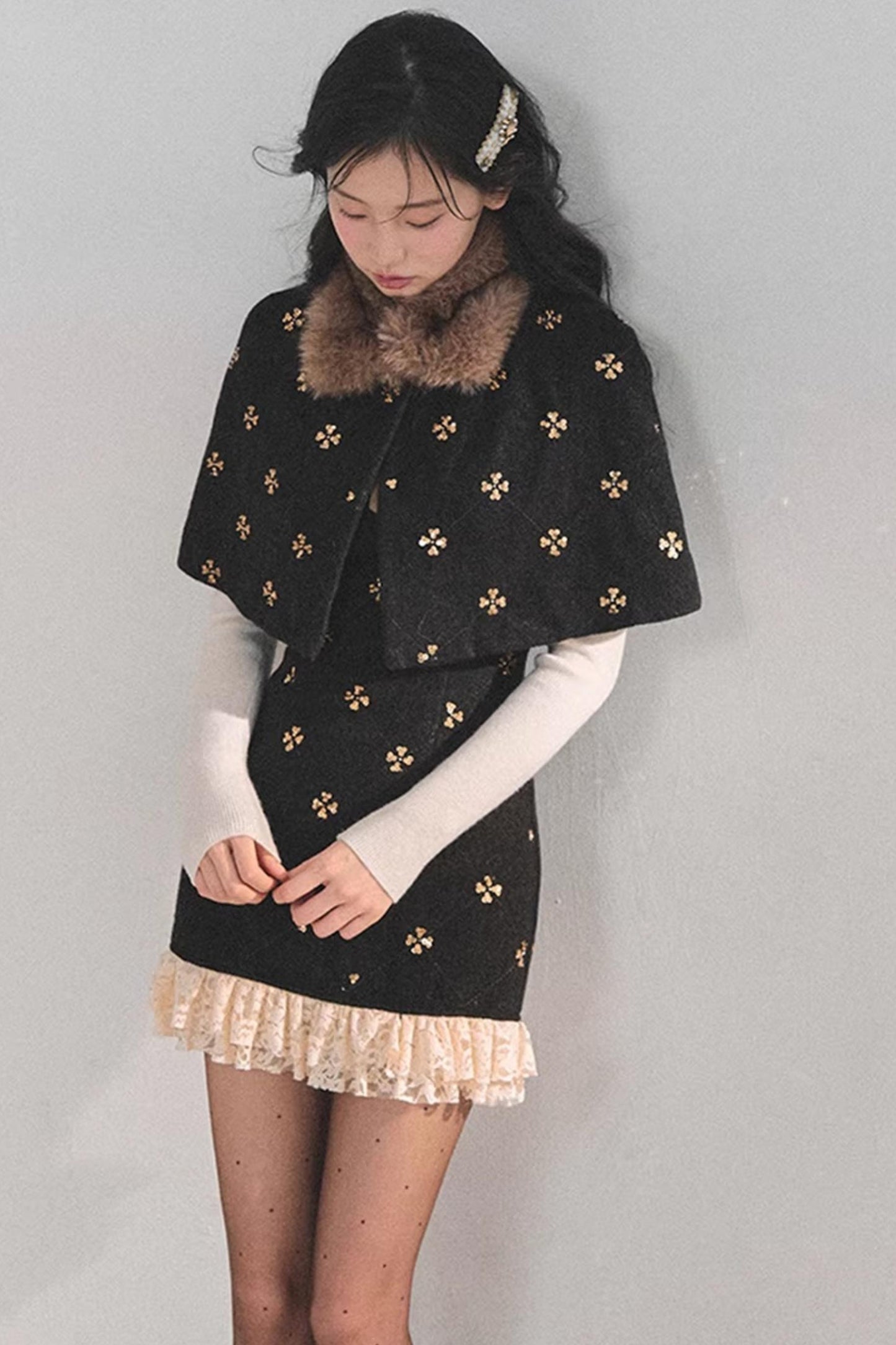 French Woolen Lace Dress Set-Up