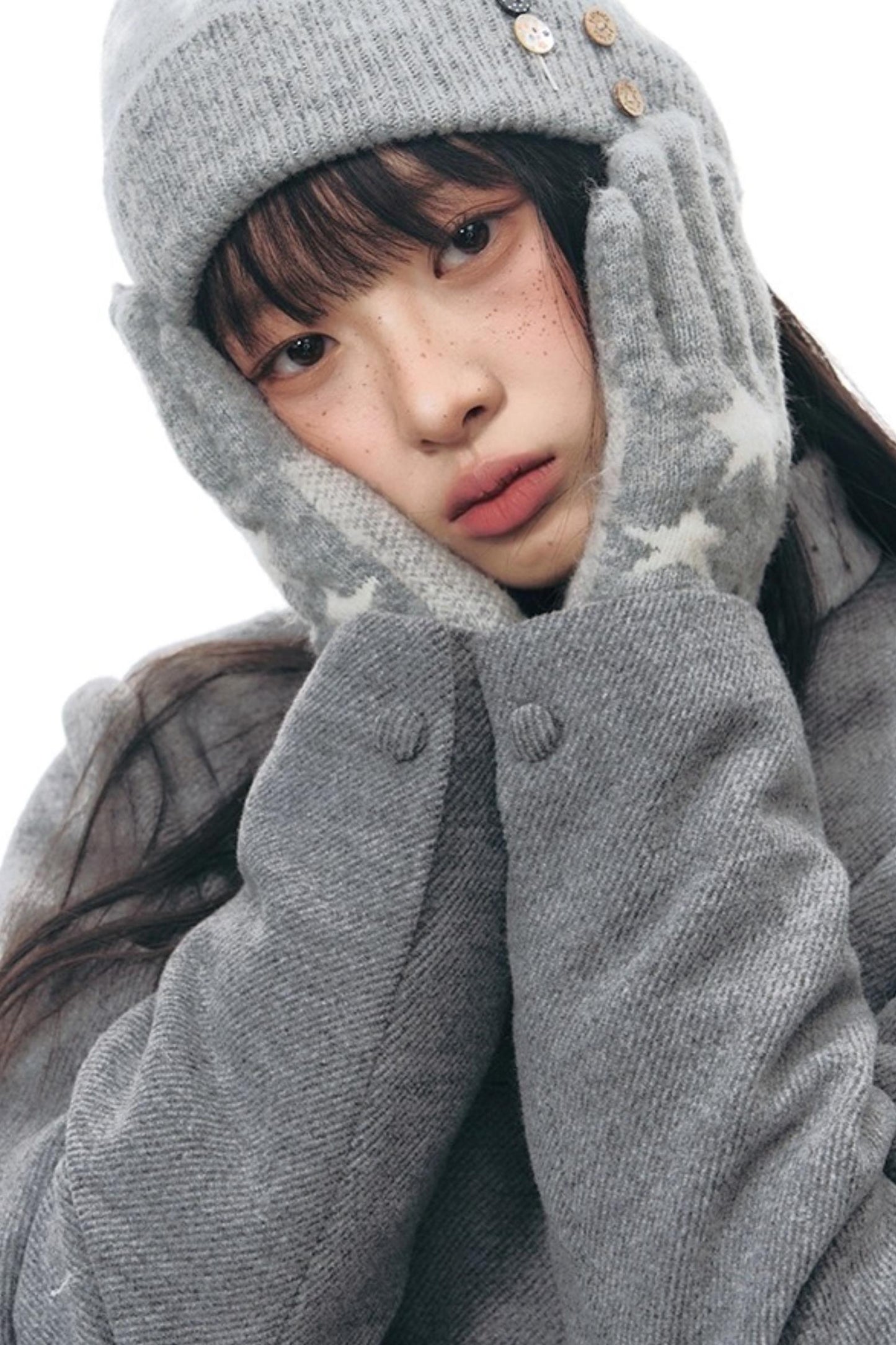 Knitted Scarf Collar Jacket Set-Up