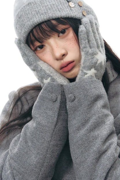 Knitted Scarf Collar Jacket Set-Up