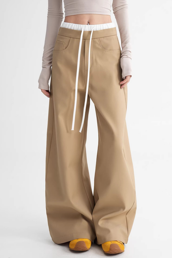 Elegant Color-Blocking Wide-Leg Pants