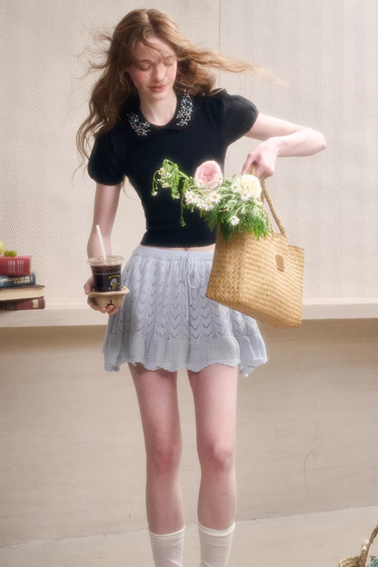 Frozen Flowers Wool Embroidery Top