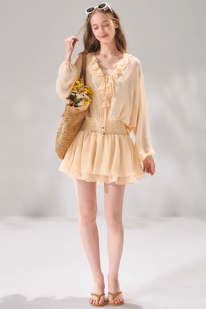 Ensemble robe en mousseline à volants et perles