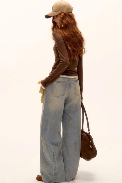Vintage Washed Distressed Denim Pants
