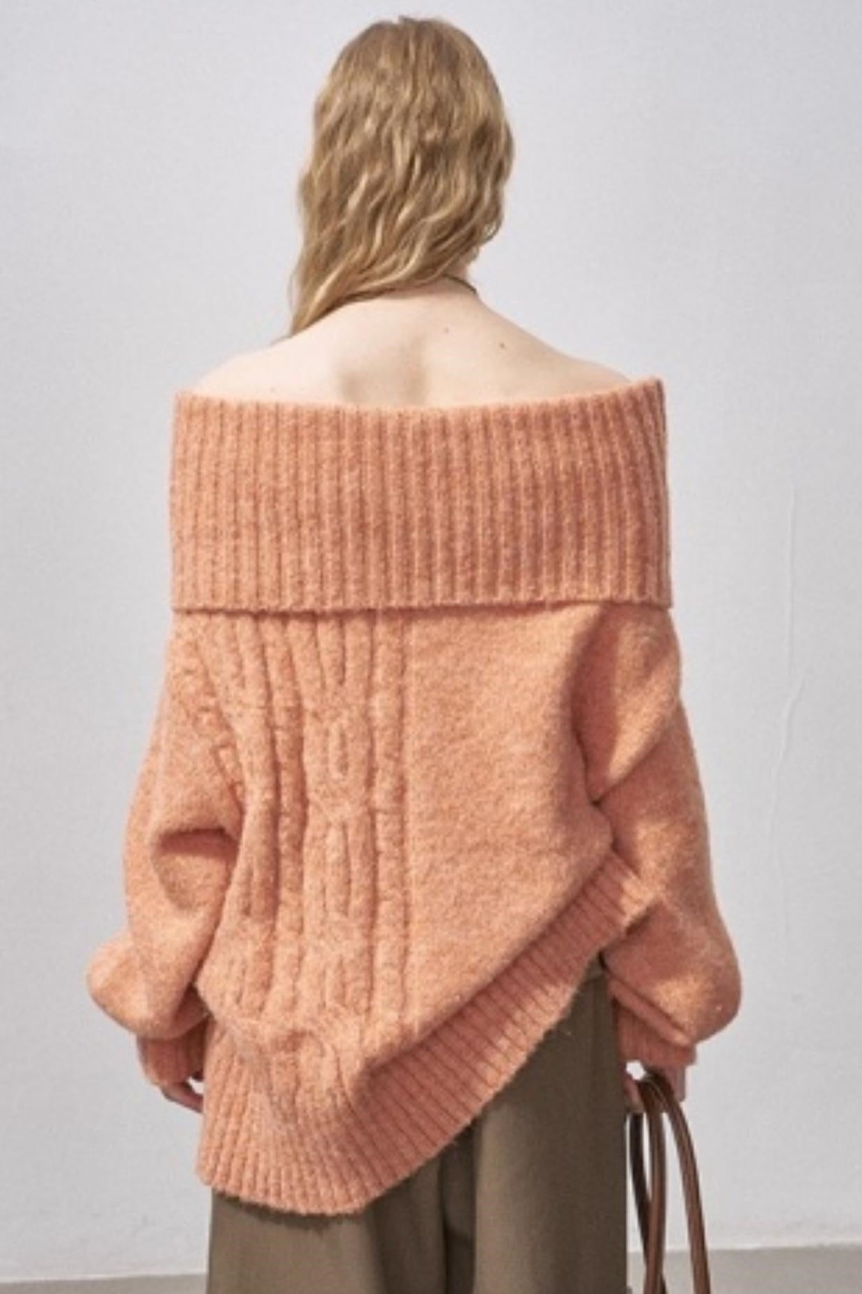 Cable-Knit Wool Off-Shoulder Sweater
