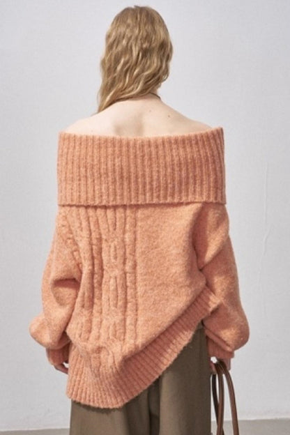 Cable-Knit Wool Off-Shoulder Sweater