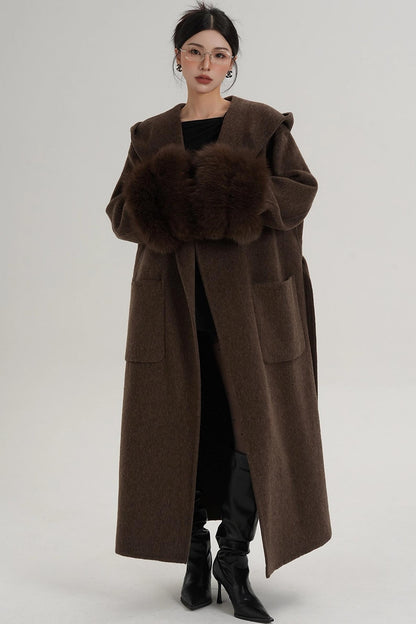 Fox Sleeve Wool Coat
