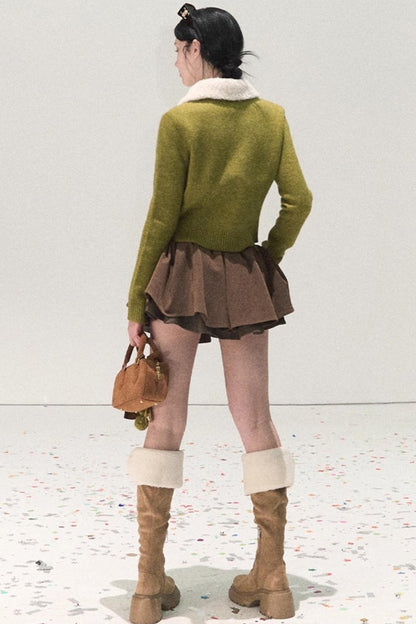 Plaid Color-Blocked A-Line Skirt