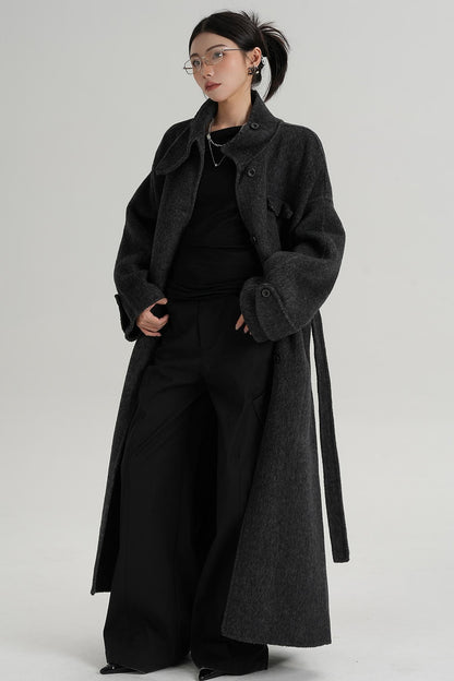 Temperament Design Color-Blocking Woolen Coat