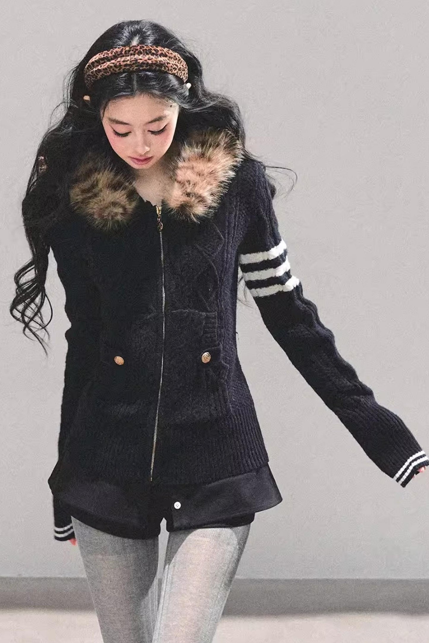 Hooded Cable Knit Sweater