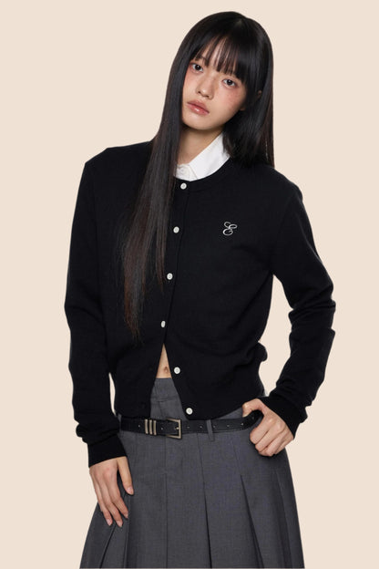 Embroidered Cropped Knit Sweater Cardigan