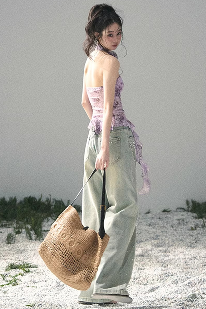 자주색 바우히니아 리본 탑