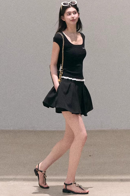 레이스 보헤미안 반팔 티셔츠