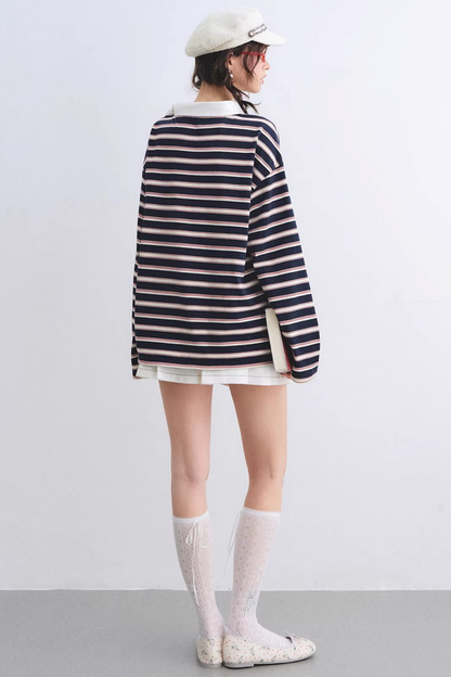 Retro Striped Color-Blocked Top