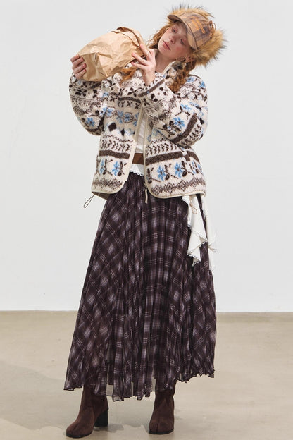 Fleece Jacquard Stand-Up Collar Coat