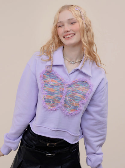 American long sleeve butterfly polo collar sweatshirt