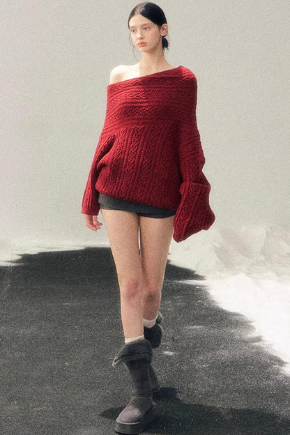 American Off-Shoulder Cable Sweater