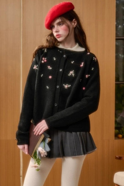 Hand-Embroidered Wool Cardigan