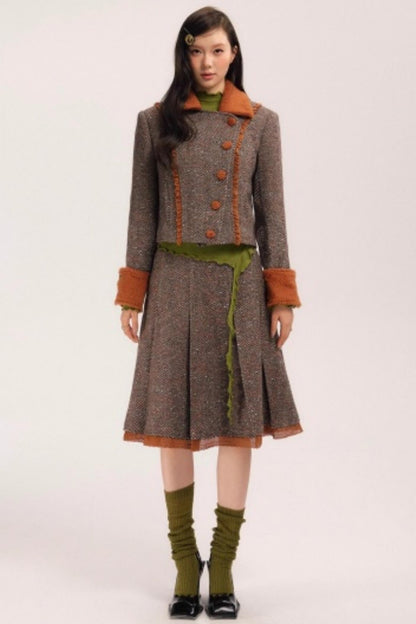 Vintage Wool Herringbone Coat Skirt Set-Up