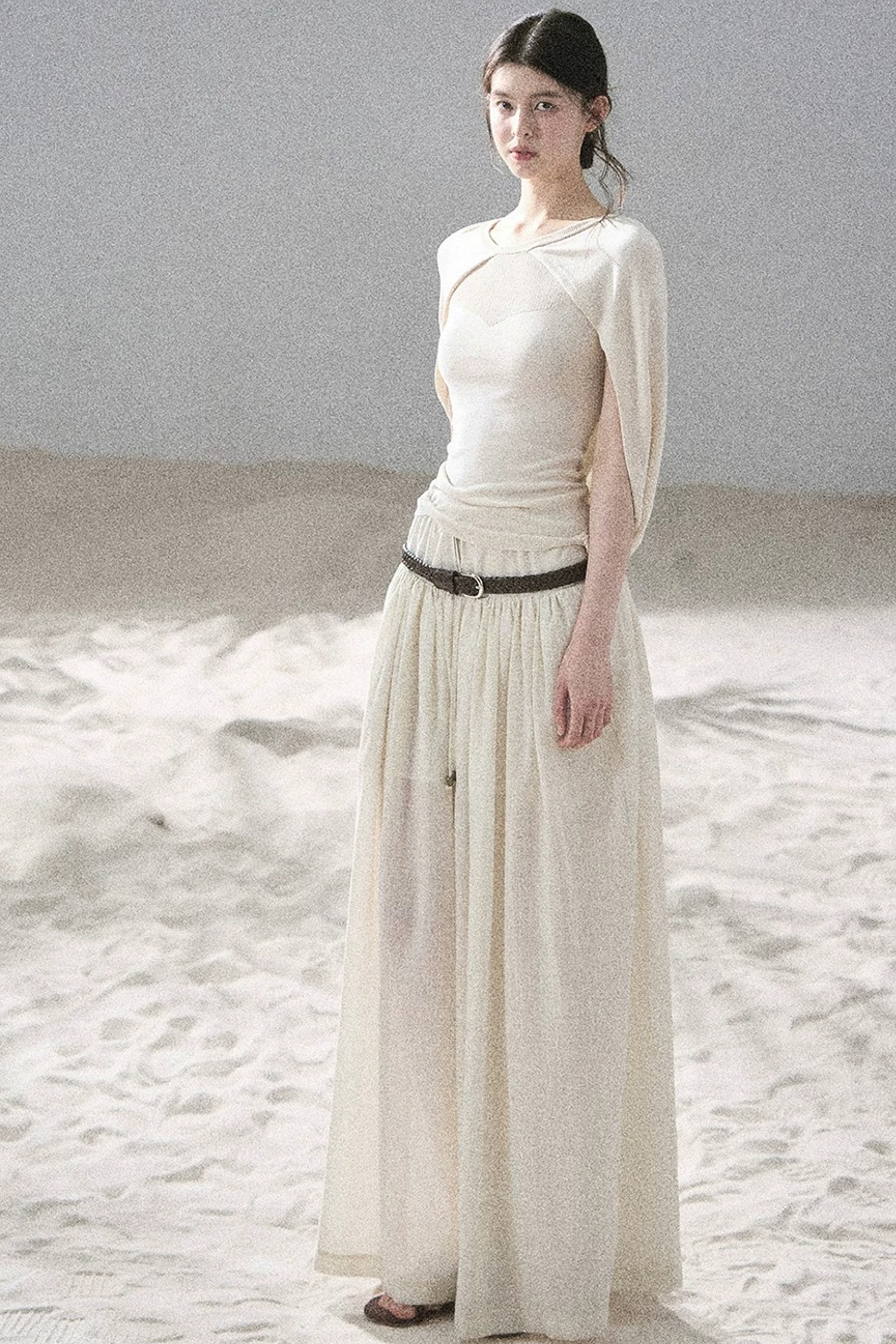 Watercolor Chiffon Wide-Leg Pants