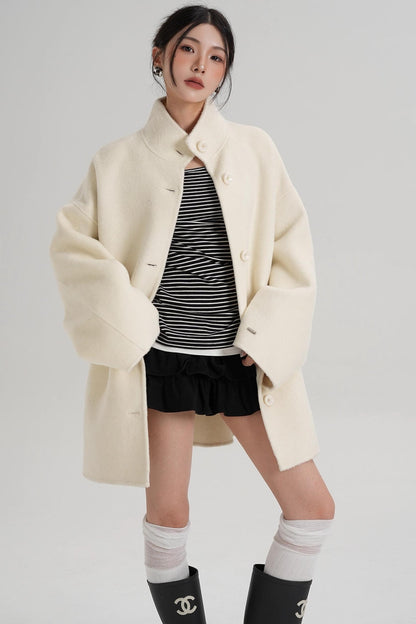 Stand-Up Collar Loose Sleeve Wool Jacket
