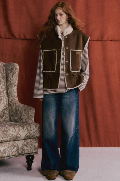 Suede Patchwork Denim Pants