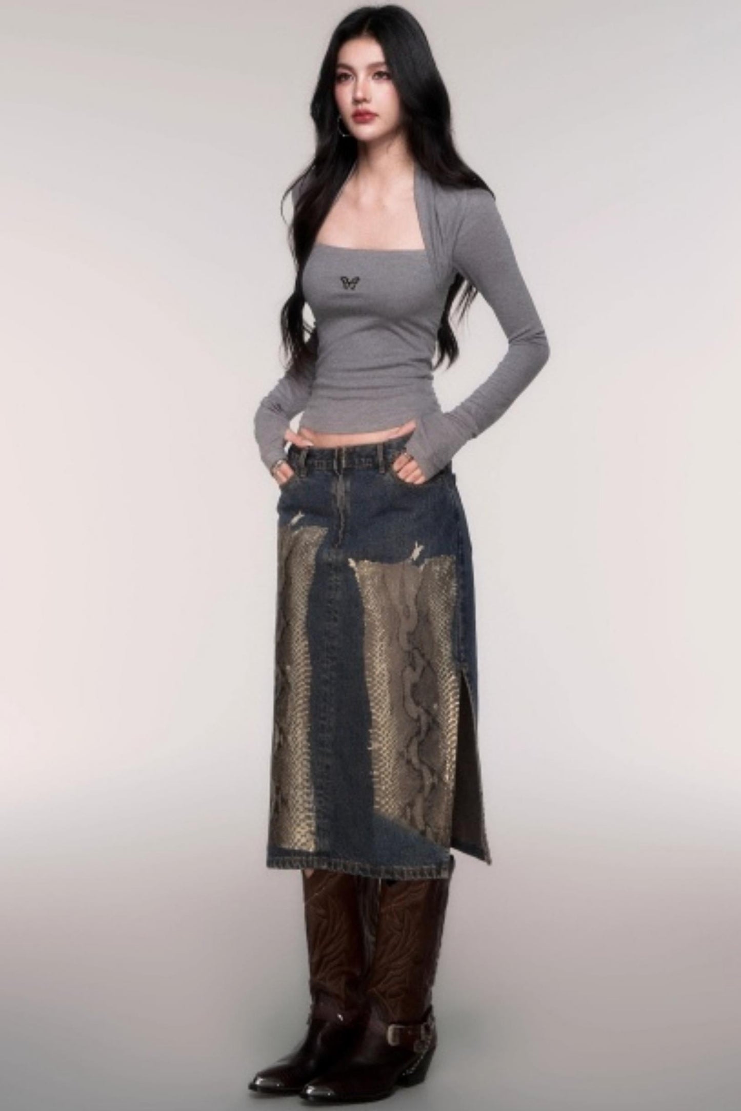 Slimming Fake Two Sleeve Knit Top