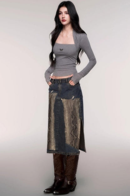 Slimming Fake Two Sleeve Knit Top