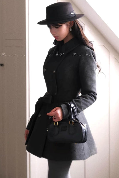 Double-Breasted Woolen Coat Set-Up