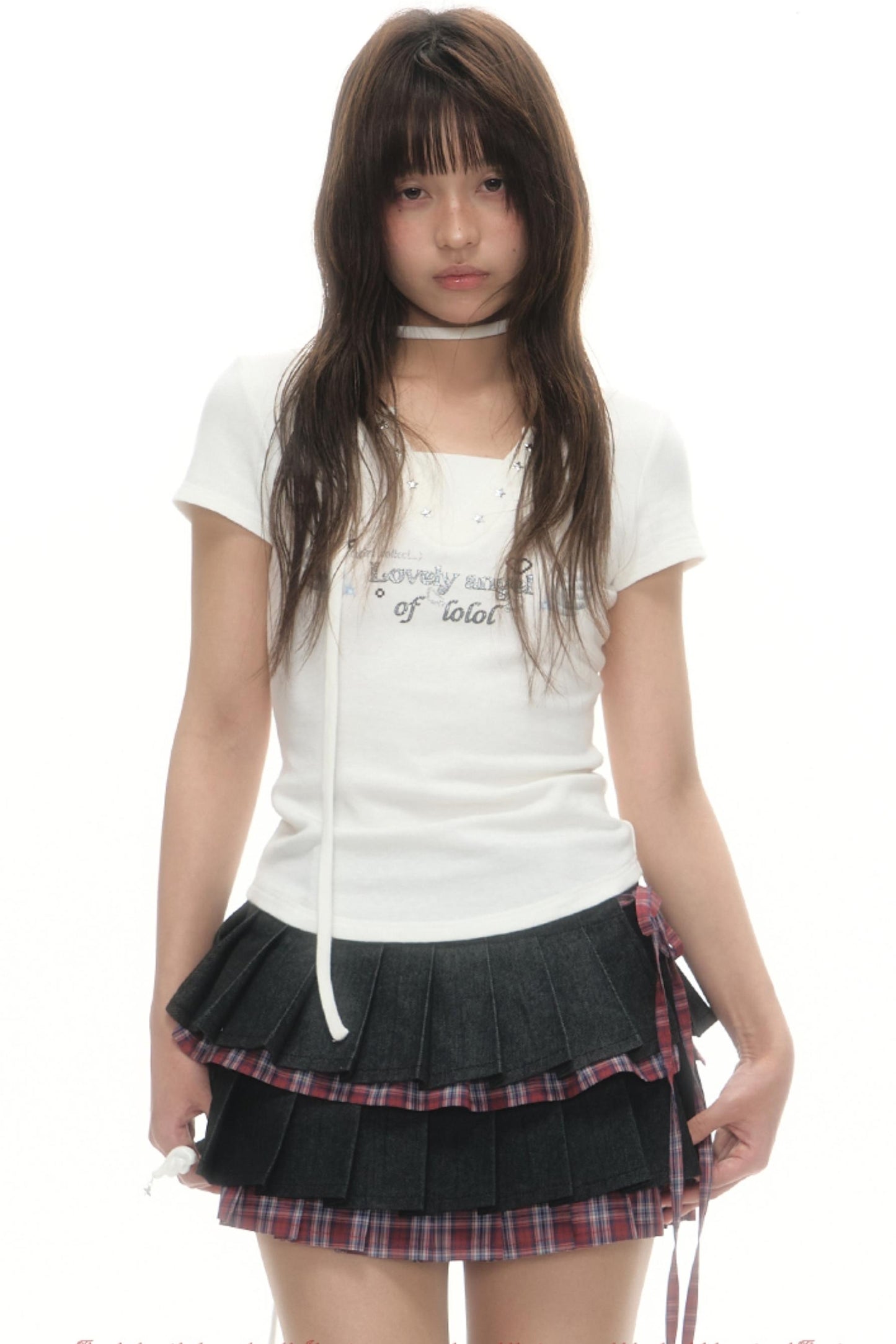 Separate Fart Curtains With Plaid Halter Skirt Set