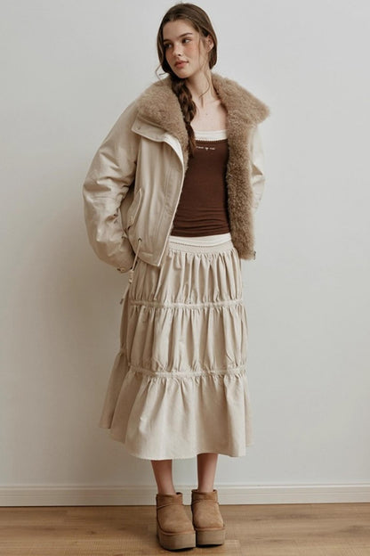 Sunset Suede Spliced Belt Umbrella Skirt