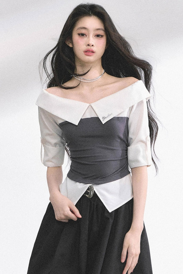 Gray Sugar Striped Short-Sleeved Shirt