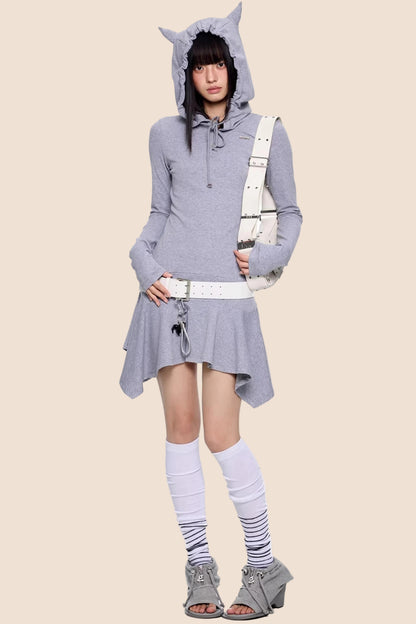 Retro Y2K Gestreiftes Kapuzenkleid