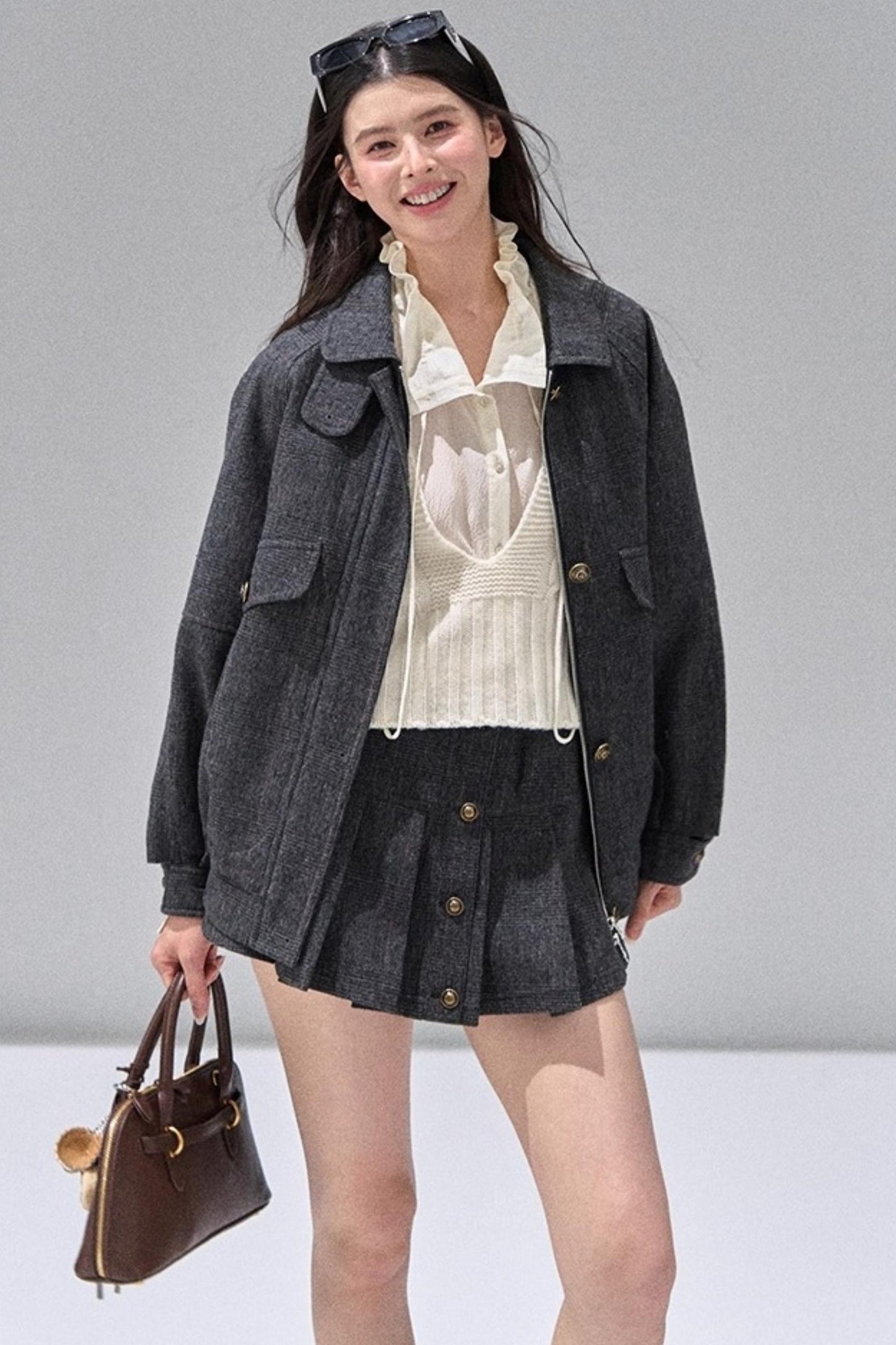 Fungus Edge Collar Drawstring Lace-up Shirt