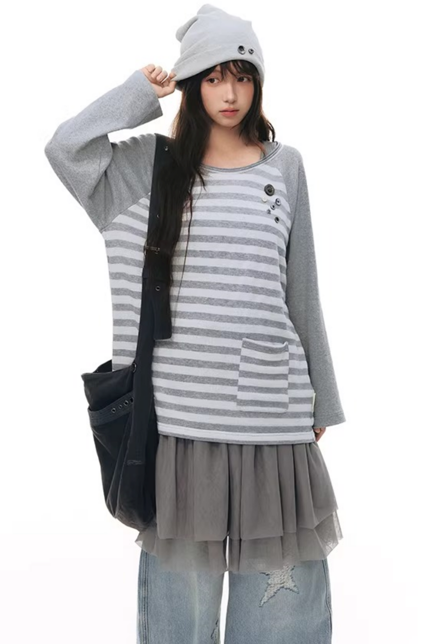 니트 패치워크 베스트 원피스