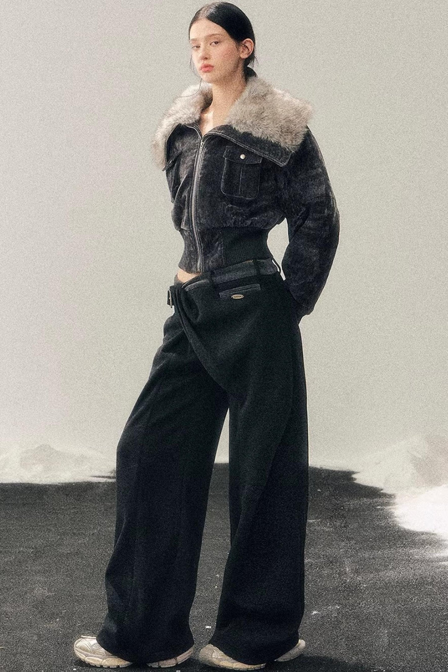 Fleece-Lined Wide-Leg Pants