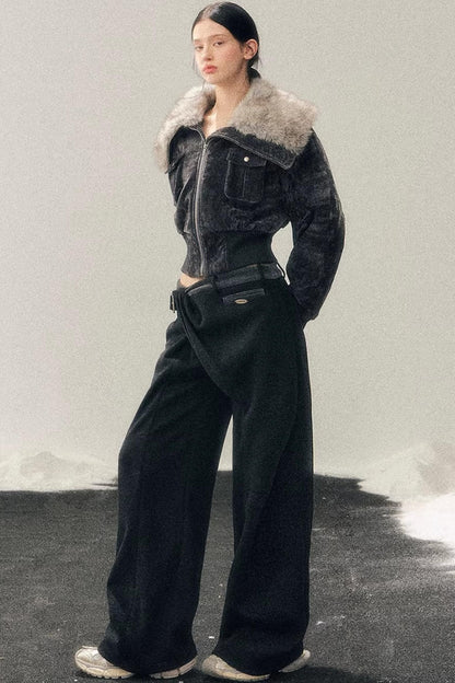 Fleece-Lined Wide-Leg Pants