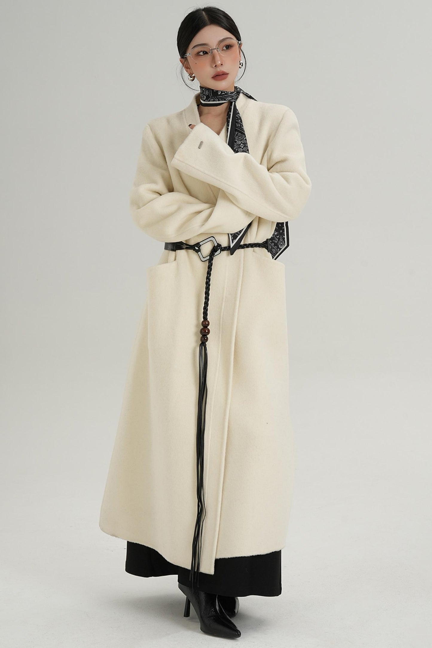 V-Neck Wool Trench Coat
