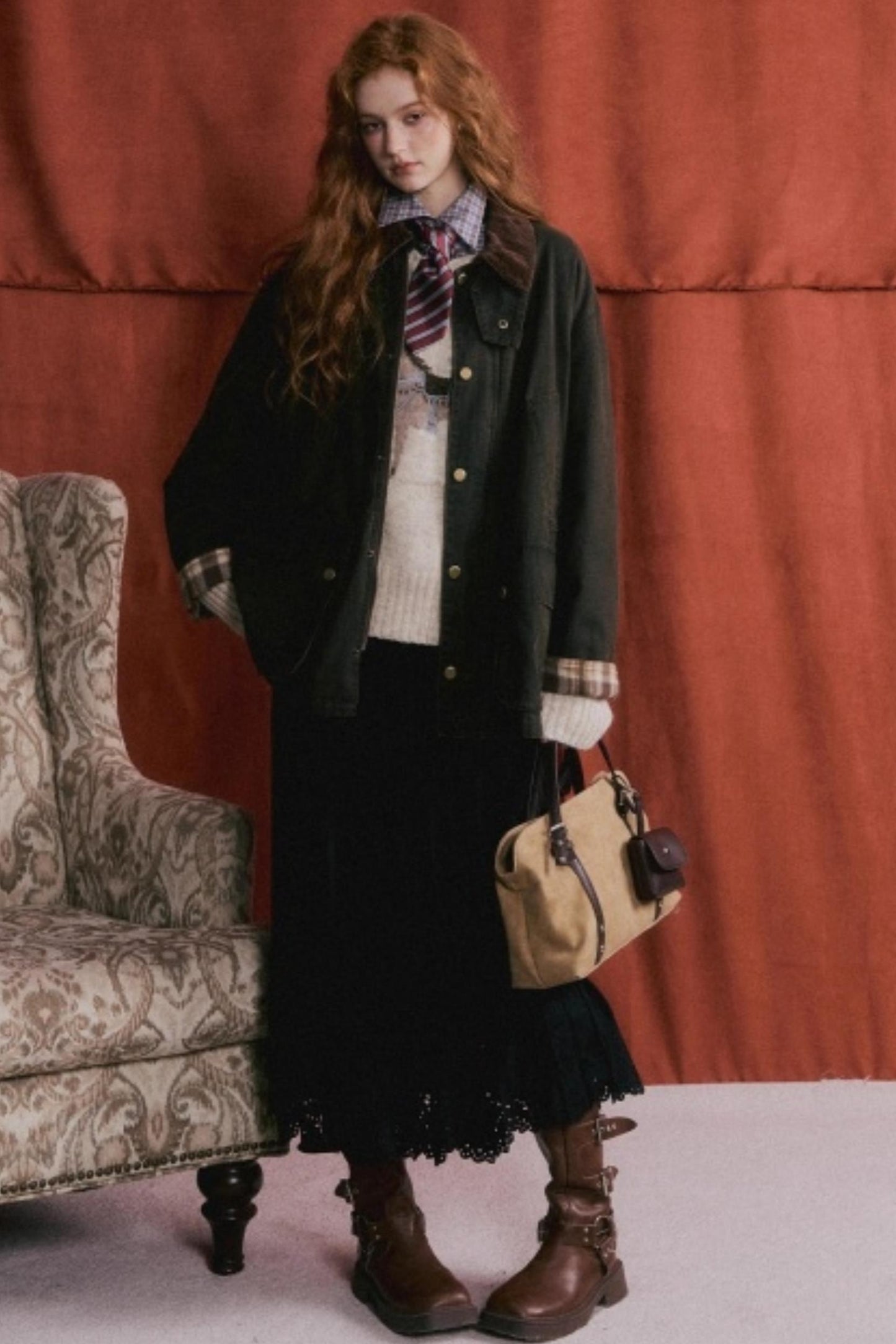 Pleated Suede Lace Skirt