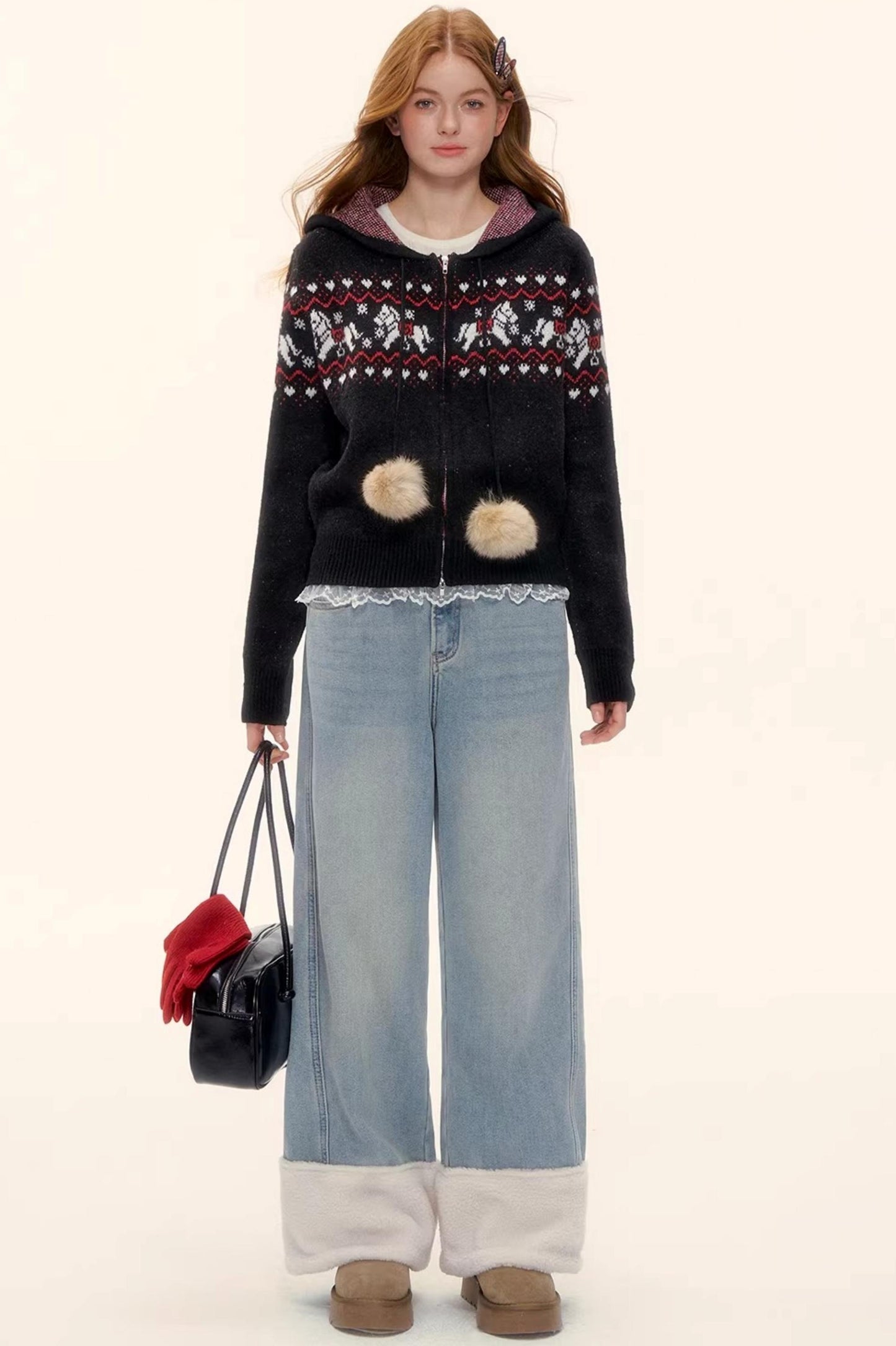 Fleece-Lined Wool Spliced Jeans