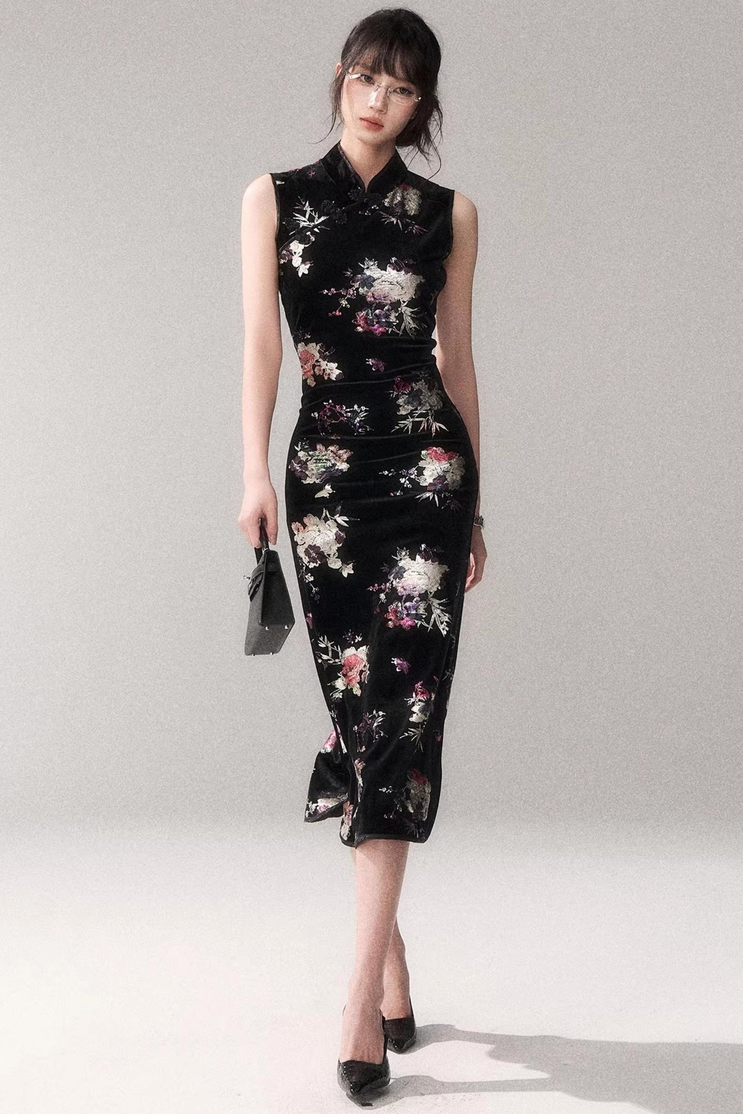 Gold-Embellished Velvet Dress
