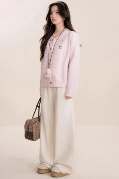 Velvet Contrast Lapel Cardigan Set-Up