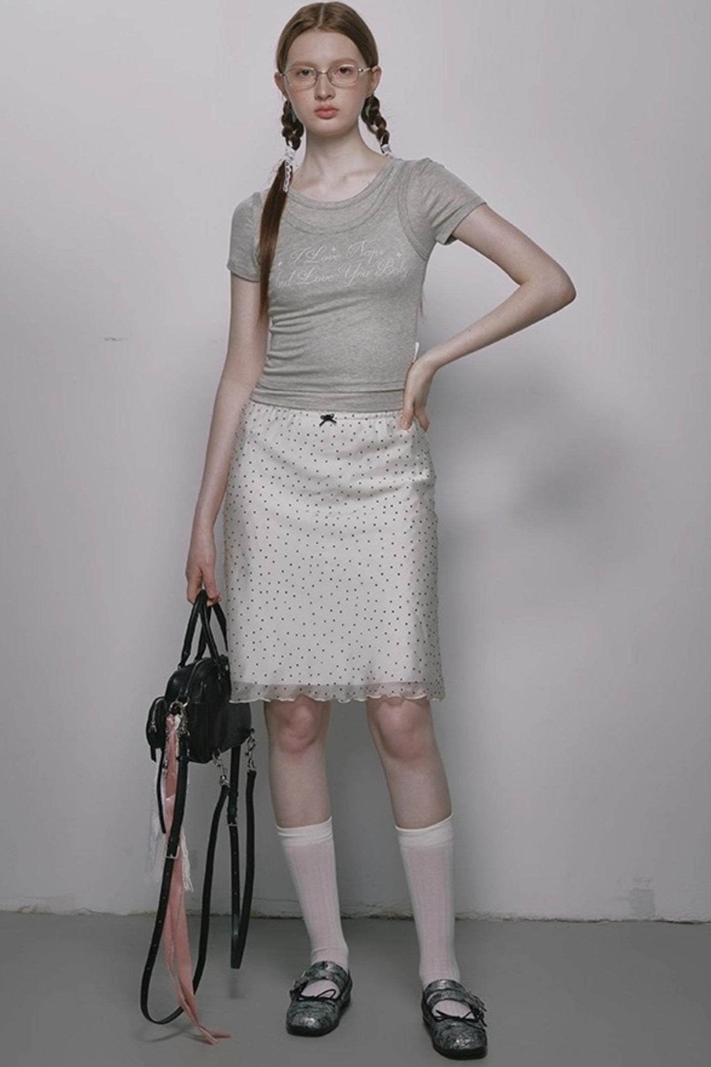 French Polka Dot A-Line Chiffon Skirt