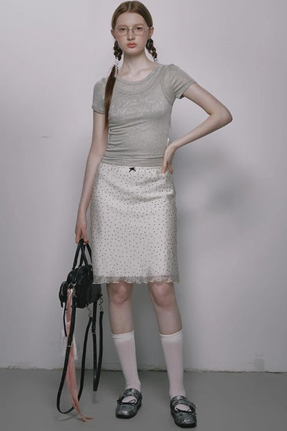 French Polka Dot A-Line Chiffon Skirt