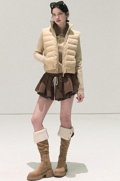 Plaid Color-Blocked A-Line Skirt