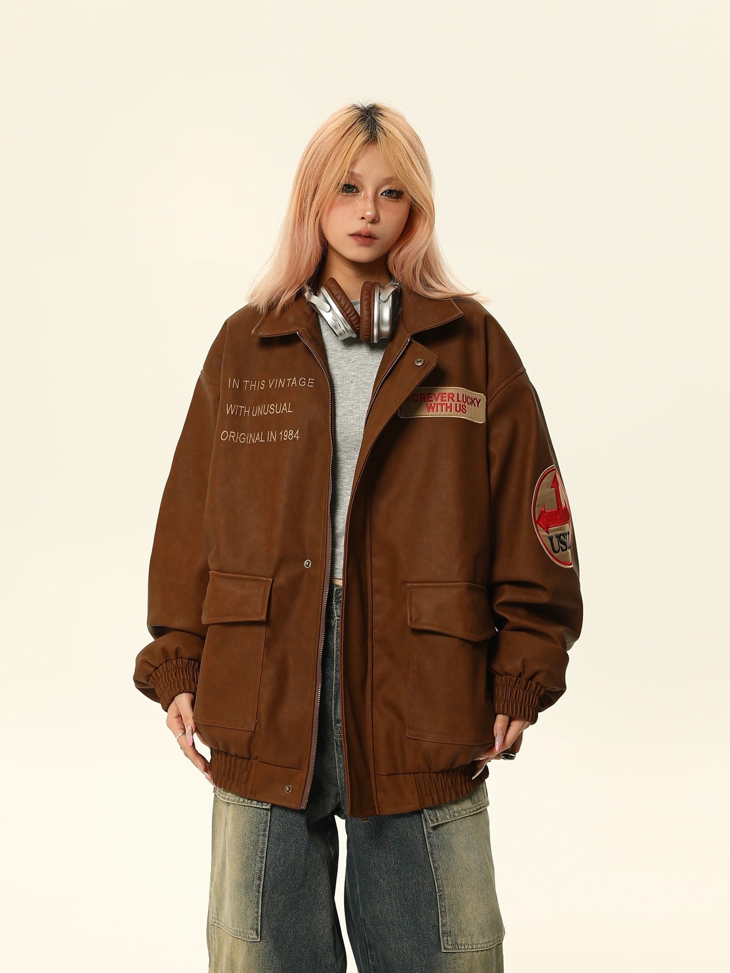 Amerikanische Vintage PU Lederjacke